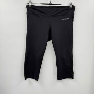 Patagonia Black Athletic Capris Leggings Women Size M Mesh Panels‎ Pockets